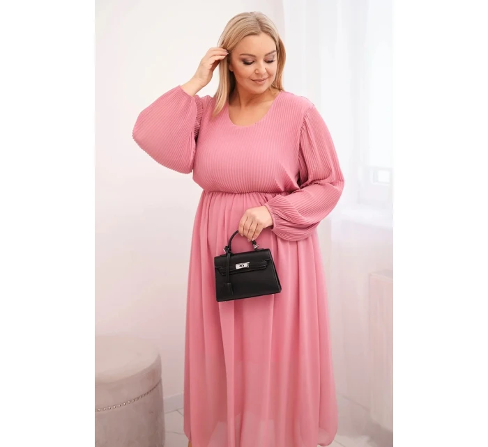 Dámská plisovaná sukně Plus Size z viskózy a s dlouhým rukávem tmavě růžová