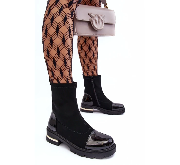 Kůže Klasické Botky Na Plochém Podpatku Černé Shendete