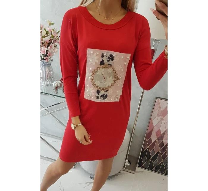 3D grafické šaty s perlami červené 3D grafické šaty s perlami červené