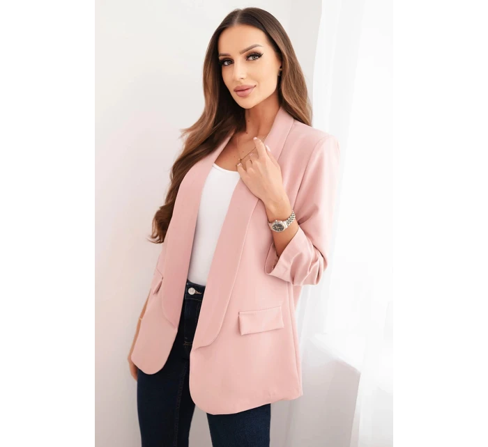 Dámská sako bez zapínání s podšívkou S/M pudrově růžová Dámská sako bez zapínání s podšívkou S/M pudrově růžová