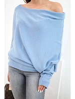 Svetr dámský viskózový asymetrický typu model 22281575 džínový modrý - K-Fashion Svetr dámský viskózový asymetrický typu model 22281575 džínový modrý - K-Fashion