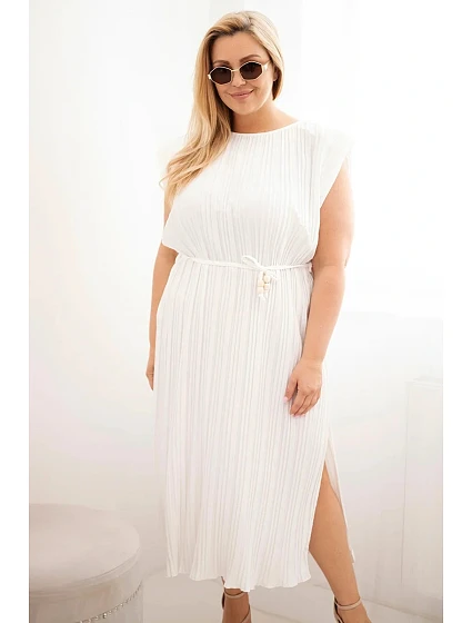 Dámské šaty Plus Size viskózové plisované s vázáním ecru Dámské šaty Plus Size viskózové plisované s vázáním ecru