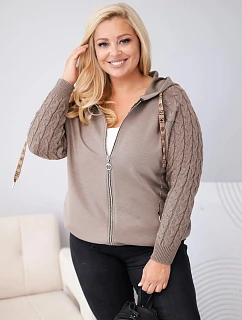 Dámská bavlněná mikina Plus Size s pletenými rukávy a kapucí fango zelená