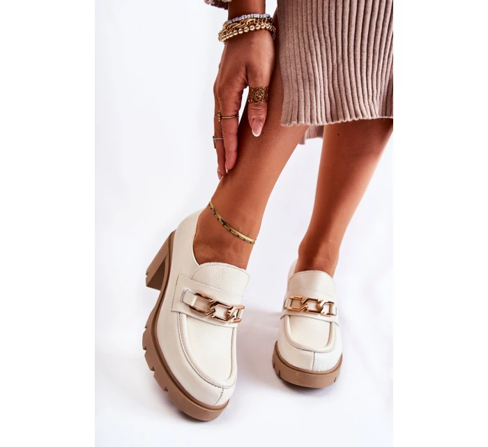 Kožené boty na se zlatým zdobením světle béžová model 21593228 - Boto