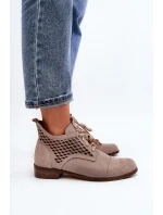 model 21646155 Nízké Dámské Botky se Šněrováním Semišové Bežové - Zazoo