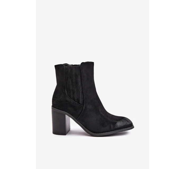 Zateplené dámské boty na podpatku eko semiš černé model 21674304 - Boto Zateplené dámské boty na podpatku eko semiš černé model 21674304 - Boto