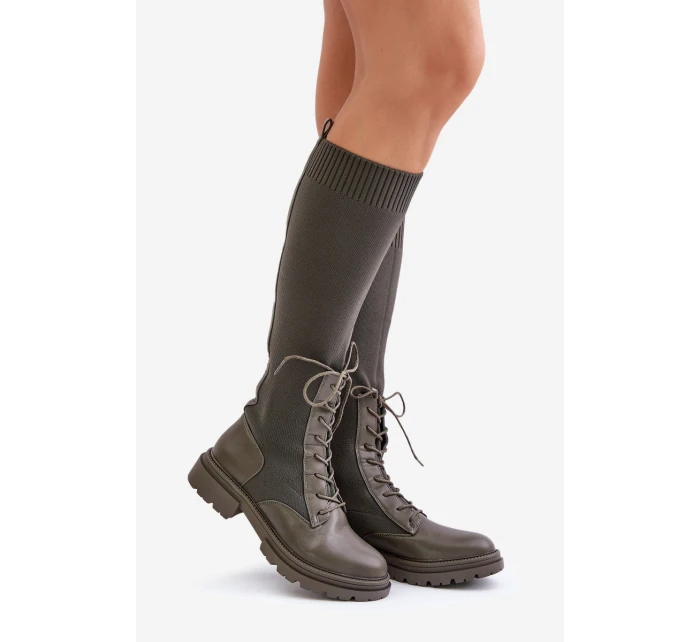 Návratové kozačky se svrškem z punčochy Ciemnozielone Iranel