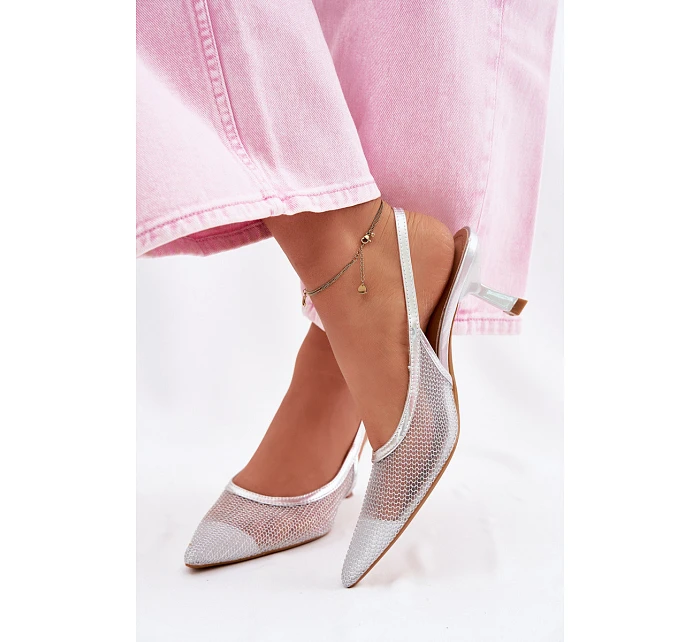 Calora Stříbrné Síťované Sandály Na Úzkém Podpatku Calora Stříbrné Síťované Sandály Na Úzkém Podpatku