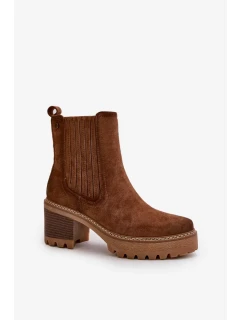 Dámské Kotníkové Boty Na Podpatku Z Eko Semiše Zateplené Tmavě Hnědé Nevitas