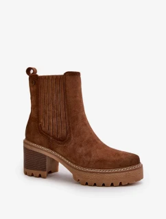 Dámské Kotníkové Boty Na Podpatku Z Eko Semiše Zateplené Tmavě Hnědé Nevitas