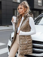 Dámská prošívaná vesta s kapucí ve zlaté barvě FashionStreet TY5258