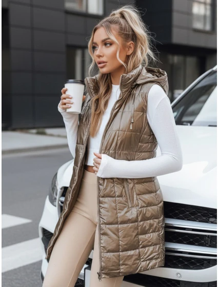 Dámská prošívaná vesta s kapucí ve zlaté barvě FashionStreet TY5258