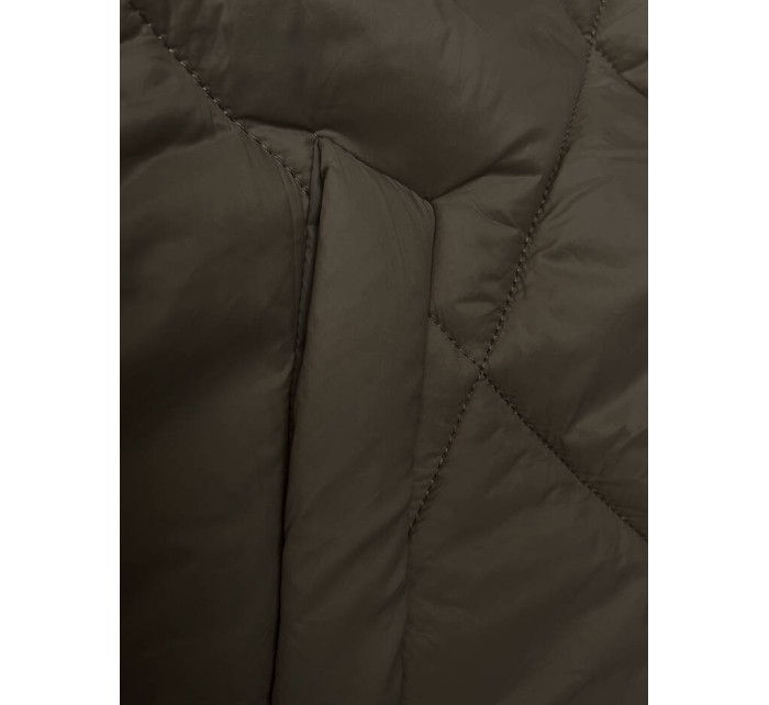 Dlouhá dámská bunda v army barvě s kapucí (5M3171-136)