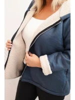 Dámská bunda Plus Size s kapucí a model 21439206 džínová - K-Fashion