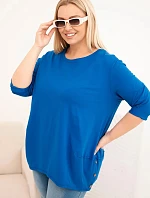 Dámská blůza Plus Size z bavlny s ozdobnými knoflíky a ohrnutými rukávy chabrová