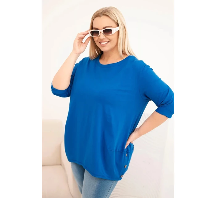 Dámská blůza Plus Size z bavlny s ozdobnými knoflíky a ohrnutými rukávy chabrová
