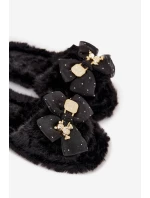 Kožešinové dámské pantofle s mašlí a zlatým zdobením Černé Nolara Kožešinové dámské pantofle s mašlí a zlatým zdobením Černé Nolara