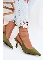 Dámské sandály na podpatku z imitace semiše zelené Saria Dámské sandály na podpatku z imitace semiše zelené Saria