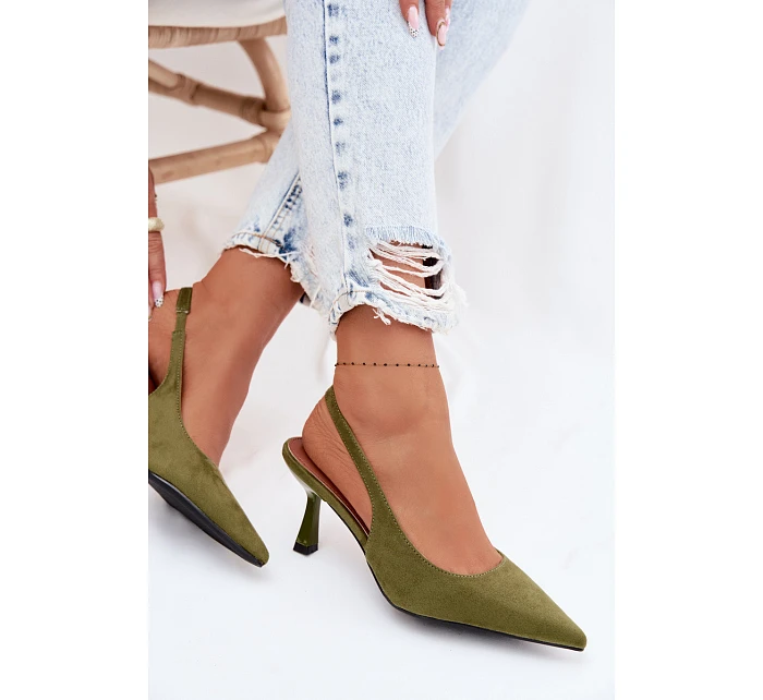 Dámské sandály na podpatku z imitace semiše zelené Saria Dámské sandály na podpatku z imitace semiše zelené Saria