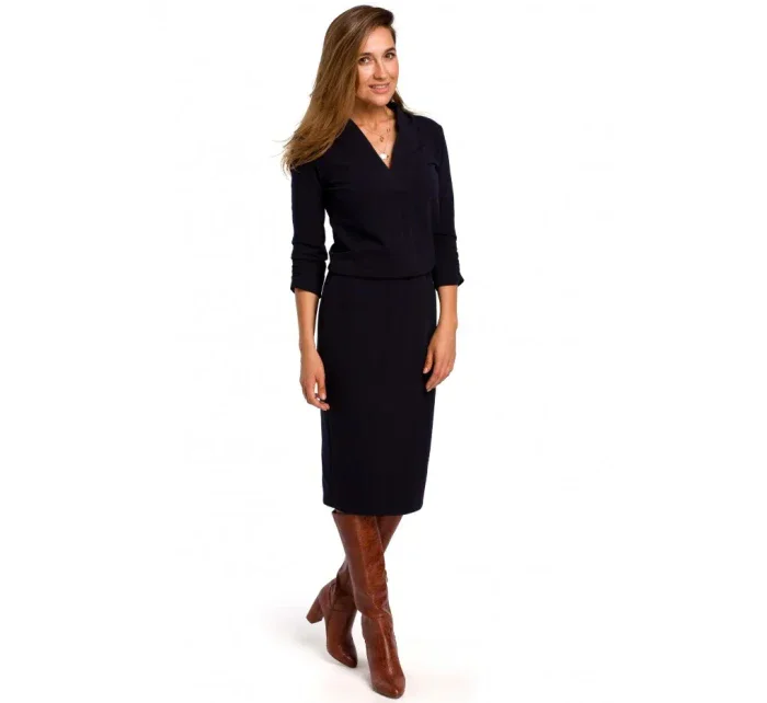 S194 Pletené šaty s výstřihem do V - tmavě modré