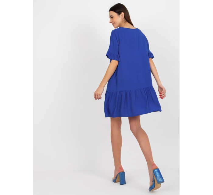 Sindy SUBLEVEL kobaltově modré viskózové volánové šaty