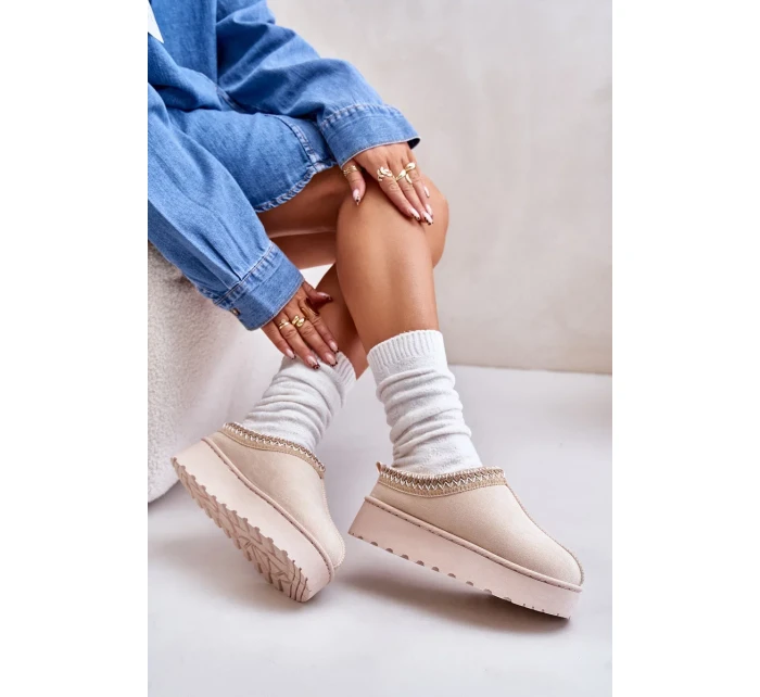 Sněhule Dámské Na Platformě Zateplené Kožíškem Světle Béžové Remenia Sněhule Dámské Na Platformě Zateplené Kožíškem Světle Béžové Remenia