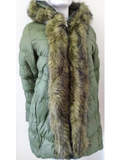 Dámská zimní bunda s kožešinou W749 zelená - Goodlooking