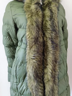 Dámská zimní bunda s kožešinou W749 zelená - Goodlooking