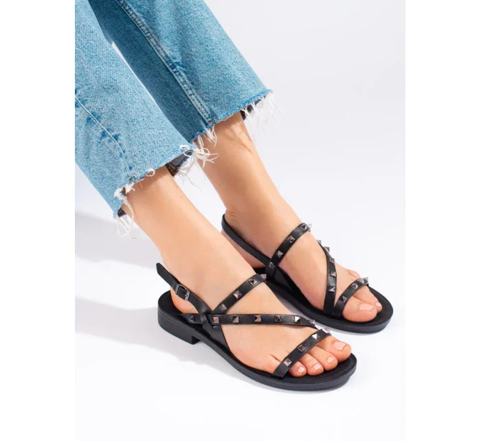 Designové dámské černé  sandály bez podpatku