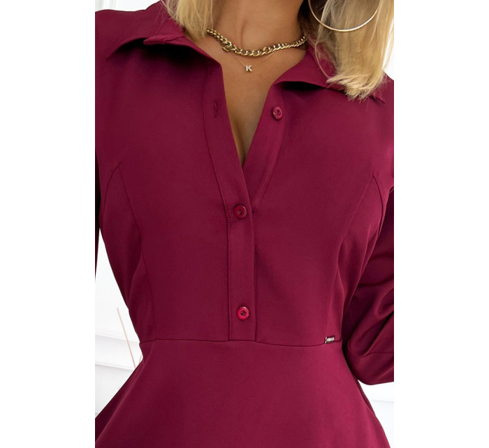 Rozšířené košilové dámské šaty ve vínové bordó barvě model 17672025 - numoco