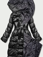 Oboustranná dlouhá bunda s kapucí černá/jahodová (P22-6638-1+1)