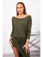Asymetrické šaty s 3/4 rukávy v khaki barvě