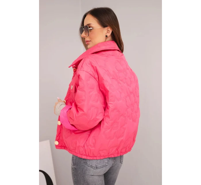 Dámská jarní prošívaná bunda s květinovým vzorem růžová