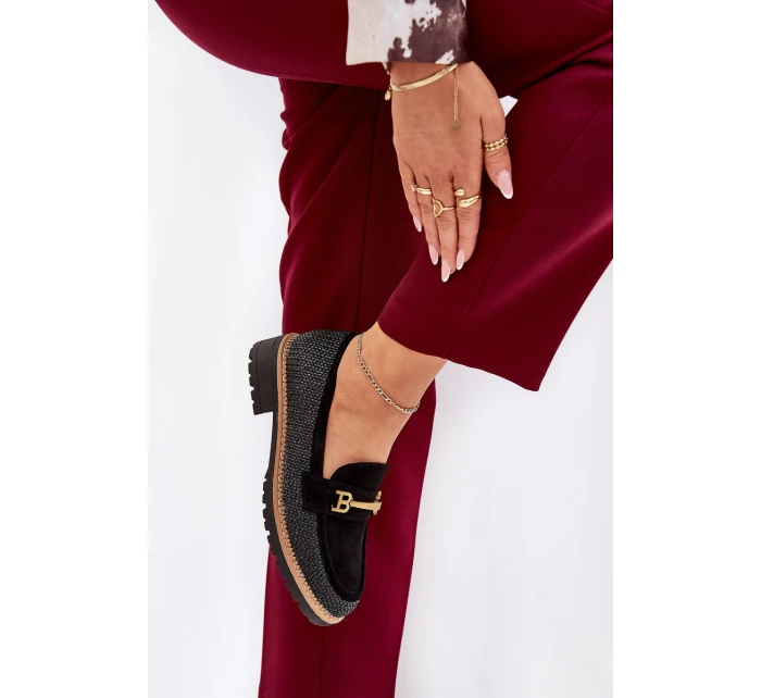 Dámské Mokasíny S Pletením A Zlatým Černé model 21688123 - Boto