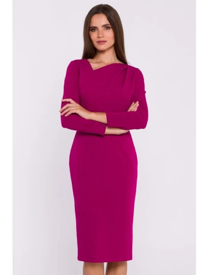 model 20503098 Tužkové šaty s asymetrickým výstřihem švestka - STYLOVE