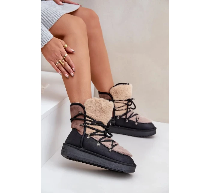 Dámské sněhule D.Franklin s kožíškem – černé Dámské sněhule D.Franklin s kožíškem – černé