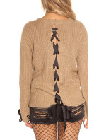 Trendy KouCla chunky knit jumper with lacing