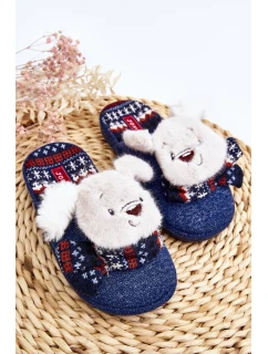 Dětské pantofle na tlusté podrážce s medvídkem modré Dasca