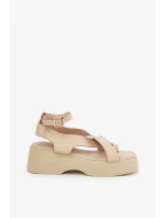 Dámské sandály na platformě a klínu z eko kůže – béžové Tenzorus