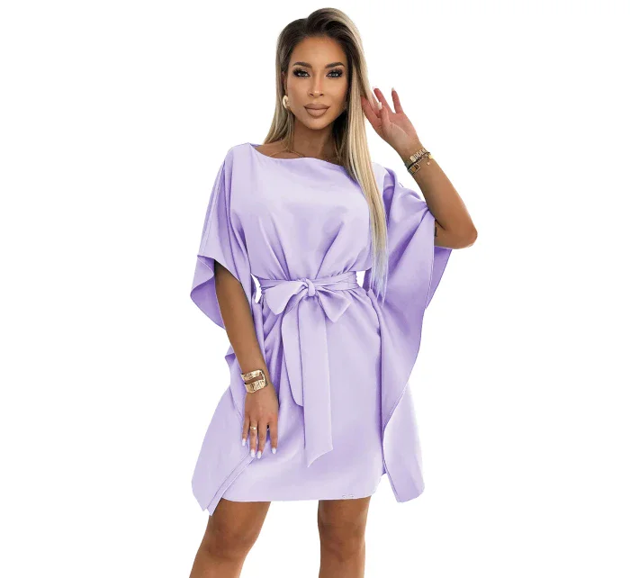 SOFIA dámské šaty ve vřesové barvě se zavazováním v pase model 20273096 - numoco SOFIA dámské šaty ve vřesové barvě se zavazováním v pase model 20273096 - numoco