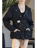Krátká černá dámská bunda s páskem (AG3-03)