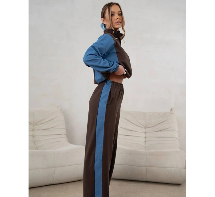 Tepláková souprava mikina na zip + široké kalhoty čokoládově modrá (821151)