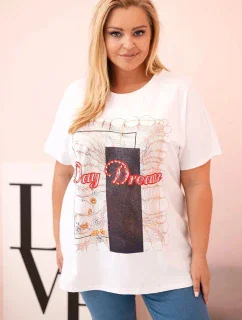 Dámská bavlněná halenka Plus Size s potiskem  bílá + tmavě modrá model 21175963 - K-Fashion