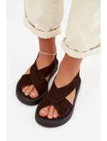Dámské sandály model 22027710 z přírodního semiše Čokoládové - Zazoo