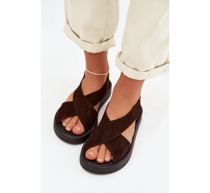 Dámské sandály model 22027710 z přírodního semiše Čokoládové - Zazoo