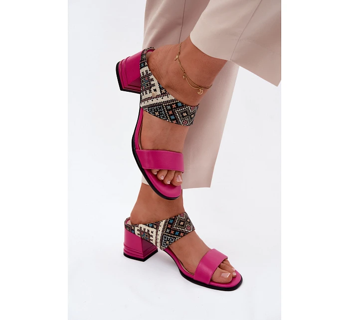 Kožené vzorované dámské sandály na podpatku model 22123121 - Maciejka