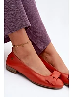 Kožené baleríny s mašlí model 22133508 Oranžové - Maciejka