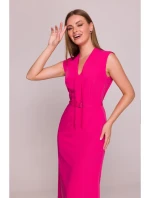 model 21154794 Šaty áčkového střihu s vázáním a výstřihem do V růžové - STYLOVE model 21154794 Šaty áčkového střihu s vázáním a výstřihem do V růžové - STYLOVE