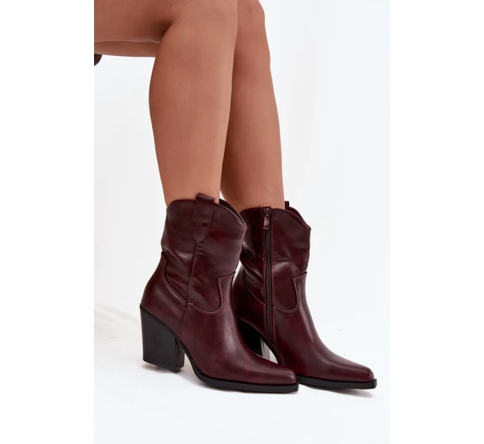 Dámské kotníkové boty na podpatku D8271 Vínová - Sweet Shoes