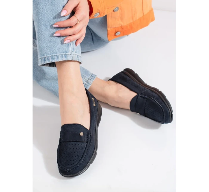 Jedinečné  mokasíny Granatowy dámské bez podpatku